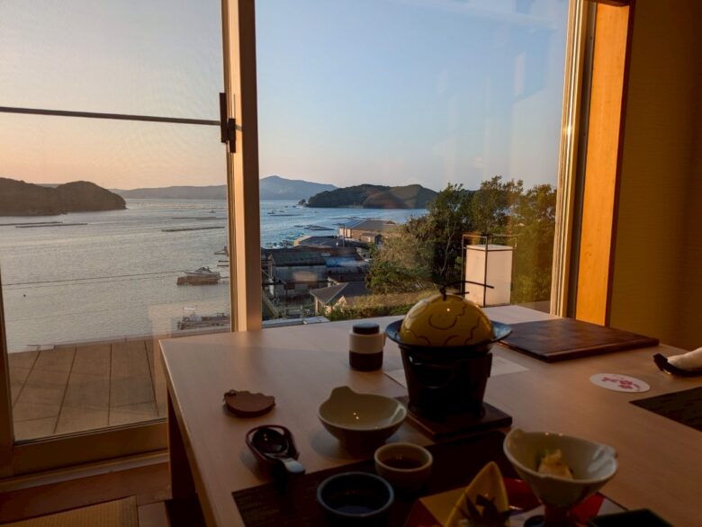 サン浦島 悠季の里 夕食 景色 夕日を見ながら夕食