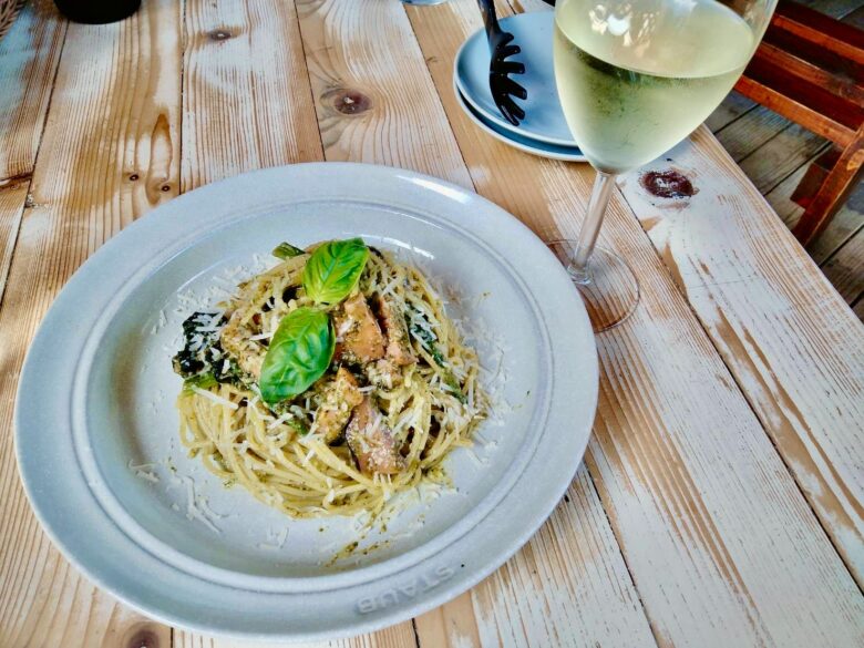 丹波篠山　クワモンペ　パスタ　白ワイン
